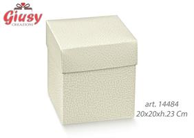 Scatola Fondo E Coperchio In Cartoncino Decoro Pelle Bianca 20x20xh.23 Cm