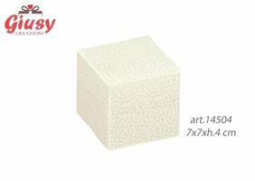 Scatola Pieghevole In Cartoncino Decoro Pelle Bianca 7x7xh.4 Cm 10*200