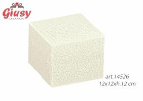 Scatola Pieghevole In Cartoncino Decoro Pelle Bianca 12x12xh.12 Cm 10*200