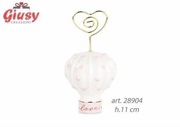 Mongolfiera In Porcellana Con Cuori Rosa Con Clip h.11 Cm 6*192