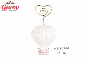 Mongolfiera In Porcellana Con Cuori Rosa Con Clip h.11 Cm 6*192