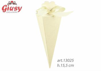 Cono Quadro In Cartoncino Decoro Seta Avorio h.15,5 Cm 10*200