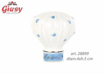 Mongolfiera In Porcellana Con Cuori Azzurri Diam.4xh.5 Cm 6*288