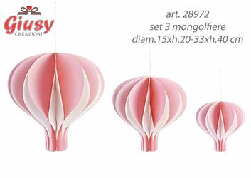 Set 3 Mongolfiere Rosa Da Appendere Diametro 15xh.20 - 33xh.40 Cm 1*12