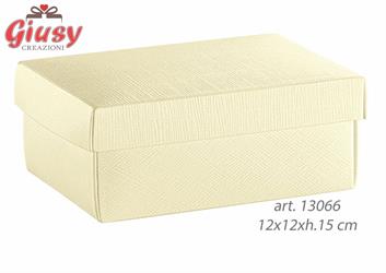 Scatola Fondo e Coperchio In Cartoncino Decoro Seta Avorio 12x12xh.15 Cm