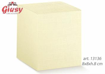 Scatola Pieghevole In Cartoncino Decoro Seta Avorio 8x8xh.8 Cm 10*200