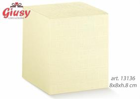 Scatola Pieghevole In Cartoncino Decoro Seta Avorio 8x8xh.8 Cm 10*200