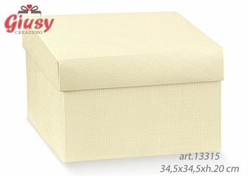 Scatola Fondo e Coperchio In Cartoncino Decoro Seta Avorio 34,5x34,5xh.20 Cm