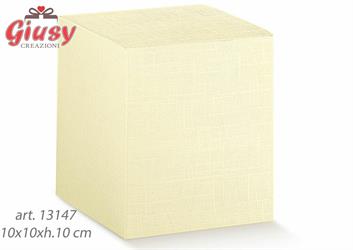 Scatola Pieghevole In Cartoncino Decoro Seta Avorio 10x10xh.10 Cm