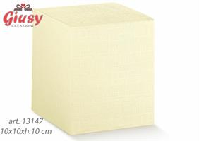Scatola Pieghevole In Cartoncino Decoro Seta Avorio 10x10xh.10 Cm