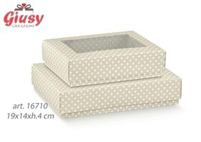 Scatola In Cartoncino Decoro Atelier Tortora Con Coperchio Trasparente 19x14xh.4 Cm