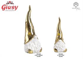 Gnomo Spiritoso In Porcellana Bianca E Oro Con Led 23,7 Cm 1*18