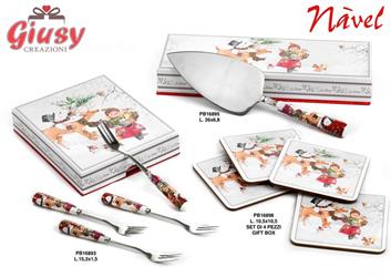 Set 4 Forchette Decoro Natalizio In Metallo Con Manici In Porcellana 15,2 Cm Con Scatola Navel 2*24
