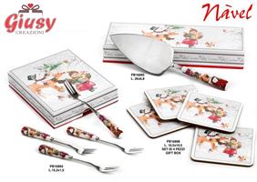 Set 4 Forchette Decoro Natalizio In Metallo Con Manici In Porcellana 15,2 Cm Con Scatola Navel 2*24