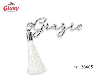 Decorazione 'Grazie' Argentata Con Nappa Bianca 45 Mm 12*360