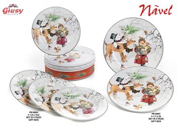 Set 4 Piatti Decoro Natalizio In Porcellana Navel 19,3 Cm Completo Di Scatola Regalo 2*10