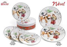 Set 4 Piatti Decoro Natalizio In Porcellana Navel 19,3 Cm Completo Di Scatola Regalo 2*10