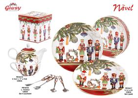 Set Teiera Con Tazza Con Soldatino Decoro Natalizio In Porcellana Navel 17 Cm Completo Di Scatola Regalo 3*18