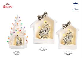Albero Natale Con Gruppo Natività In Porcellana Con Luci 21 Cm 2*16