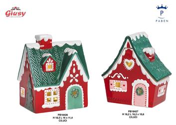 Casetta Con Decoro Natalizio In Ceramica Con Led 18,5 CM 2*8