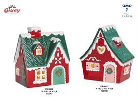 Scatola Casetta Con Decoro Natalizio In Ceramica Con Luci 18,2 Cm 2*8
