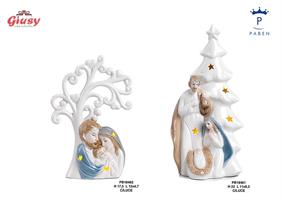 Gruppo NativitàCon Albero Stilizzato In Porcellana Con Luce 17,5 Cm 1*24