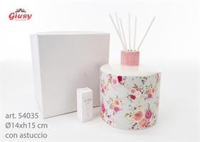 Profumatore In Porcellana Decoro Pink & Roses 14xh.15 Cm Completo Di Astuccio Ed Essenza 1*8