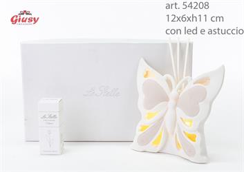 Profumatore Farfalla In Porcellana Con Led 12x6xh.11 Cm Completo Di Essenza Ed Astuccio 1*48
