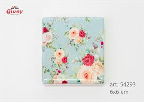 Calamita In Porcellana Decoro Pink Roses 6x6 Cm 24*288
