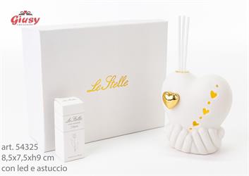 Profumatore Cuore Con Mani In Porcellana Bianca Con Led 8,5x7,5xh.9 Cm Completo Di Astuccio Ed Essenza 1*60
