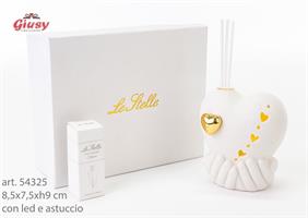 Profumatore Cuore Con Mani In Porcellana Bianca Con Led 8,5x7,5xh.9 Cm Completo Di Astuccio Ed Essenza 1*60