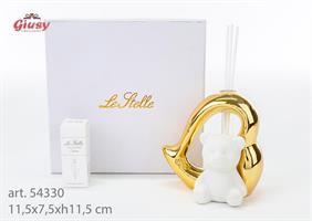 Profumatore Orsetto In Porcellana con Cuore In Oro 11,5x7,5xh.11,5 Cm Completo Di Astuccio Ed Essenza 1*36