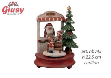 Negozio Babbo Natale In Resina Con Carillon h.22,5 Cm