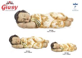 Bambinello Dormiente In Resina Vestito Decoro Oro 19,8 Cm 6*36