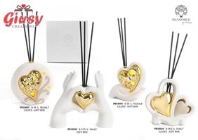 Diffondiprofumo Con Cuori Decorato Oro In Porcellana Con Led Completo Di Scatola 1*36