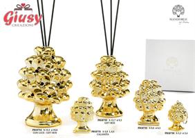 Diffondiprofumo Pigna In Porcellana Decoro Oro Con Led 15,5 Cm Completo Di Scatolo 1*24