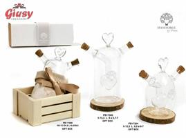 Set Oliera In Vetro C/Piattino In Legno 15.Cm C/Box 2*36