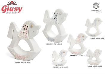 Cavallo A Dondolo In Porcellana Con Fiori Celeste 6,3 Cm 12*192