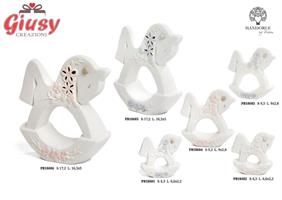 Cavallo A Dondolo In Porcellana Con Fiori Celeste 6,3 Cm 12*192
