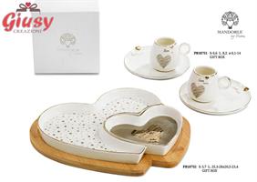 Set 2 Tazzine Con Piattini In Porcellana Decoro Love More Completo Di Scatolo 1*16