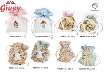 Reggisacchetto Con Cuore In Legno Dipinto Con Albero E Coccinella Celeste Con Sacchetto In Tessuto H. 7 Cm 36*288