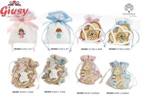 Reggisacchetto Con Cuore In Legno Dipinto Con Albero E Coccinella Celeste Con Sacchetto In Tessuto H. 7 Cm 36*288