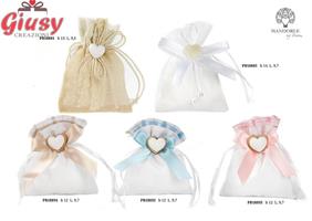Sacchetto Con Applicazione Cuore In Gesso Con Fiocco Beige H.12 Cm 60*360