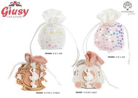 Reggisacchetto In Legno Dipinto Con Cuori E Ballerina In Gesso Con Sacchetto In Tessuto H. 7,7 Cm 36*288