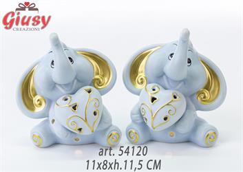 Elefantino In Porcellana Celeste Con Led 2 Soggetti Assortiti 11x8xh.11,5 Cm 2*36