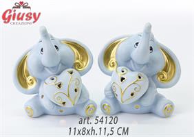 Elefantino In Porcellana Celeste Con Led 2 Soggetti Assortiti 11x8xh.11,5 Cm 2*36