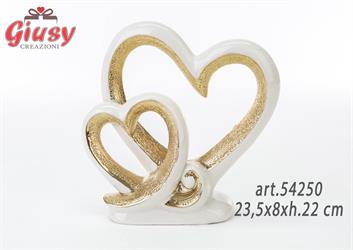 Cuori In Porcellana Bianca Con Decoro In Oro 23,5x8xh.22 Cm 1*12