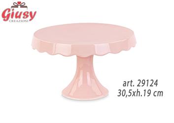 Alzata In Ceramica Rosa Decoro Dolomiti 30,5xh.19 Cm