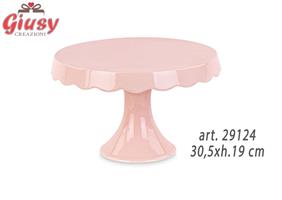 Alzata In Ceramica Rosa Decoro Dolomiti 30,5xh.19 Cm