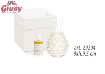 Diffusore Pigna In Porcellana 9xh.9,5 Cm Completa Di Scatola Ed Essenza 1*72